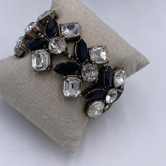 J. Crew Black and Clear Rhinestone Bracelet Gold Tone Fashion Statement - Picture 3 of 13